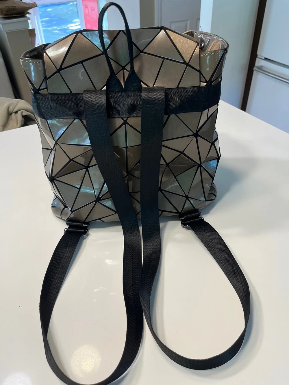 Emilio Pepe…..Geometric Metallic Bronze/Black Backpack…Made in Italy